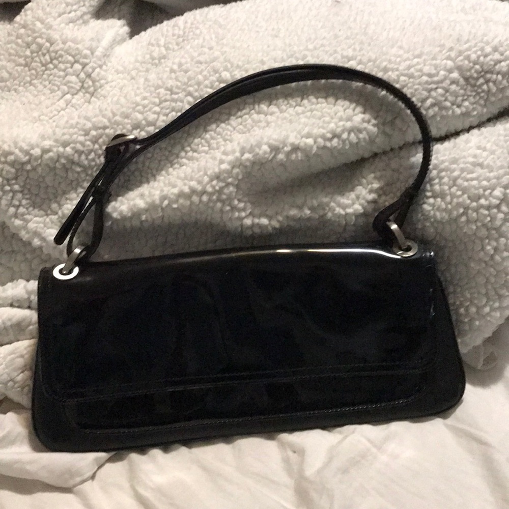 Ann Taylor Black paten leather dress purse